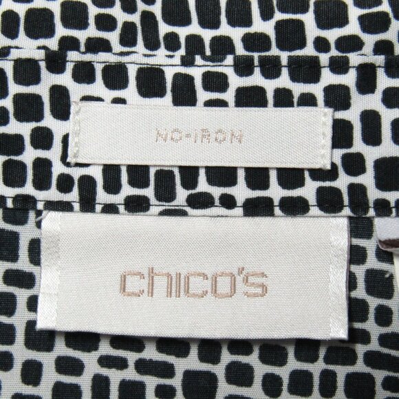 Chicos No Iron White Black Alligator Print Shirt Womens Sz L 2 Button Up Cotton - Picture 6 of 9